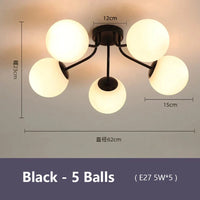 Lustre Nordique LED Blanc Lait pour Salon Chambre Boule de Verre | Marco Lucetti Noir - 5 balles / Blanc froid