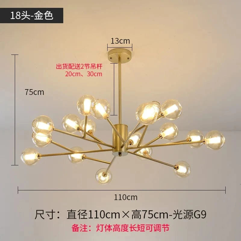 Lustre Nordique LED - Collection Boule de Verre Moléculaire | Marco Lucetti Doré 18 têtes1