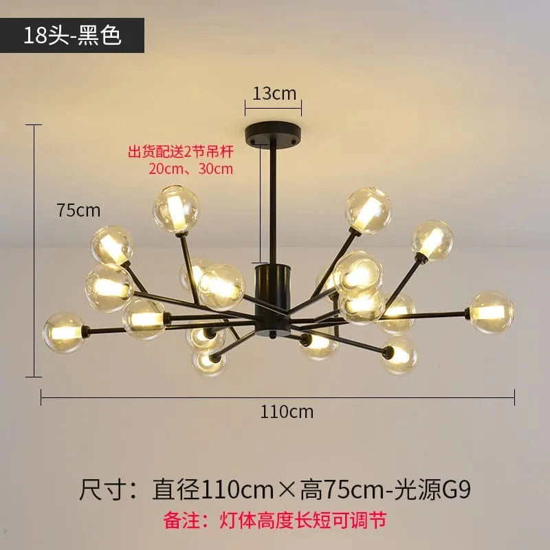 Lustre Nordique LED - Collection Boule de Verre Moléculaire | Marco Lucetti Noir 18 têtes