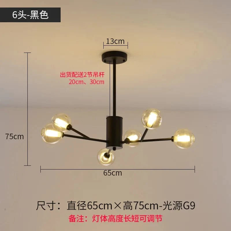 Lustre Nordique LED - Collection Boule de Verre Moléculaire | Marco Lucetti Noir 6 têtes