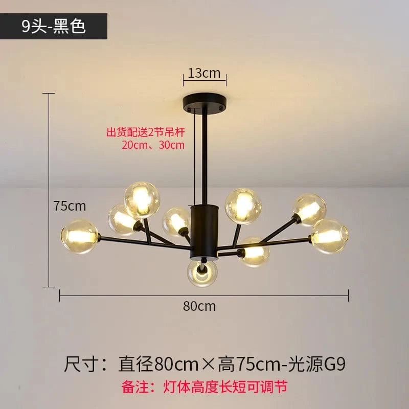 Lustre Nordique LED - Collection Boule de Verre Moléculaire | Marco Lucetti Noir 9 têtes