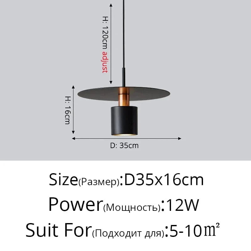 Lustre Nordique LED Créatif pour Restaurants et Centres Commerciaux | Marco Lucetti Noir D35x16cm 12W / Blanc froid