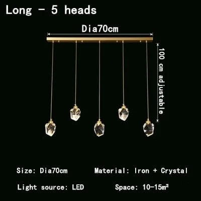 Lustre Nordique LED en Cristal pour Décoration Intérieure - Élégance Scandinave | Marco Lucetti 5têtes-L70cm