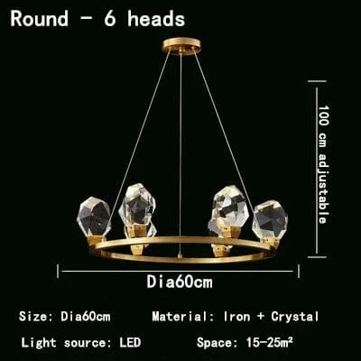 Lustre Nordique LED en Cristal pour Décoration Intérieure - Élégance Scandinave | Marco Lucetti 6 têtes-Dia0cm