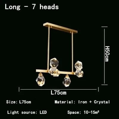 Lustre Nordique LED en Cristal pour Décoration Intérieure - Élégance Scandinave | Marco Lucetti 7 têtes-L75cm