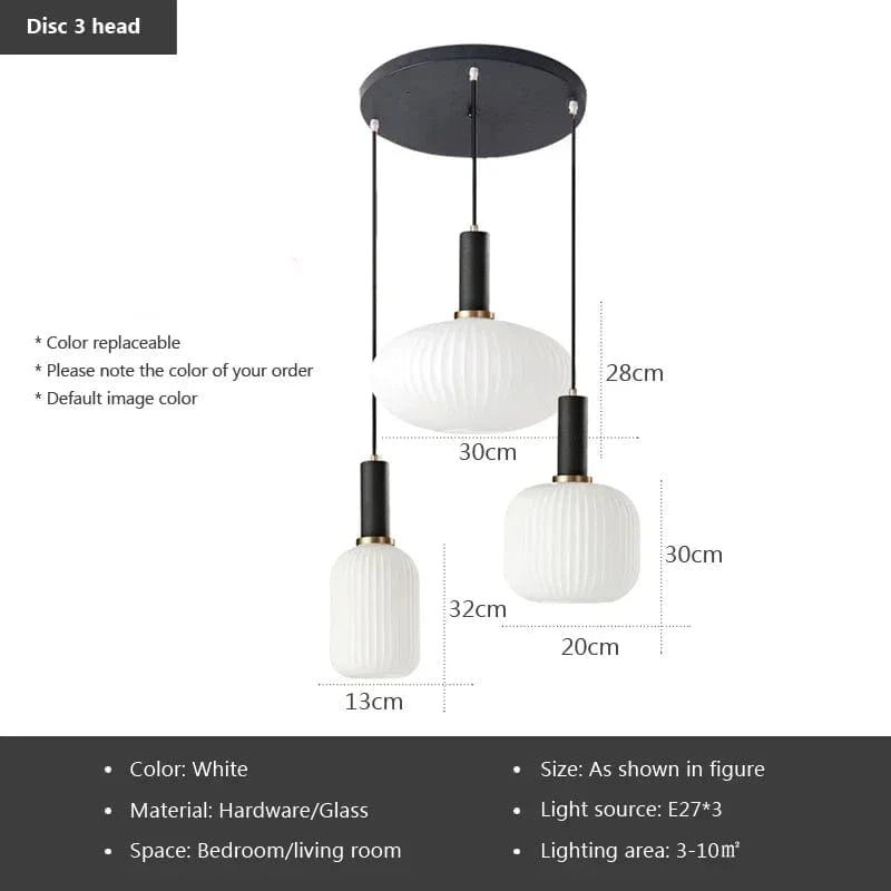 Lustre Nordique LED en Verre Suspendu pour Restaurant - Design Épuré | Marco Lucetti 3 têtes blanches / Tête noire / Blanc chaud