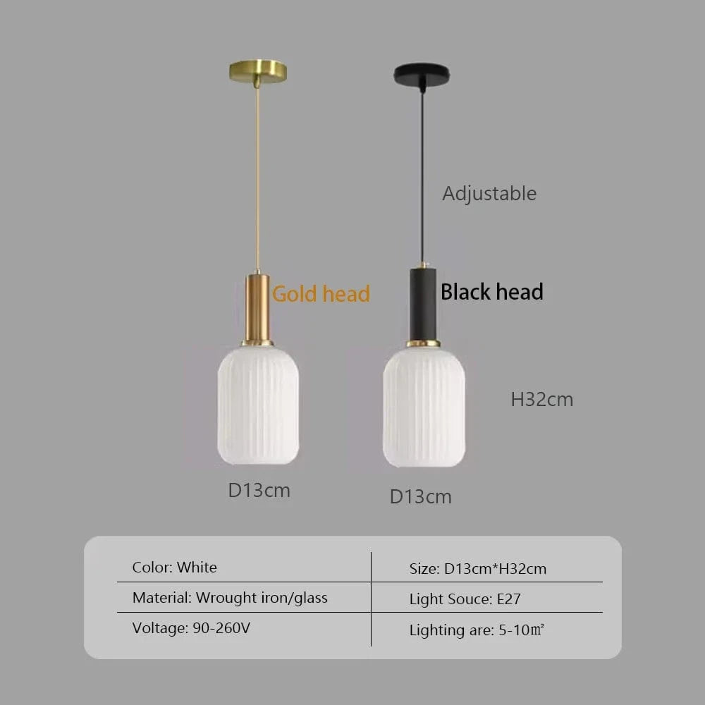 Lustre Nordique LED en Verre Suspendu pour Restaurant - Design Épuré | Marco Lucetti Blanc-13 / Tête noire / Pas d&#39;ampoule