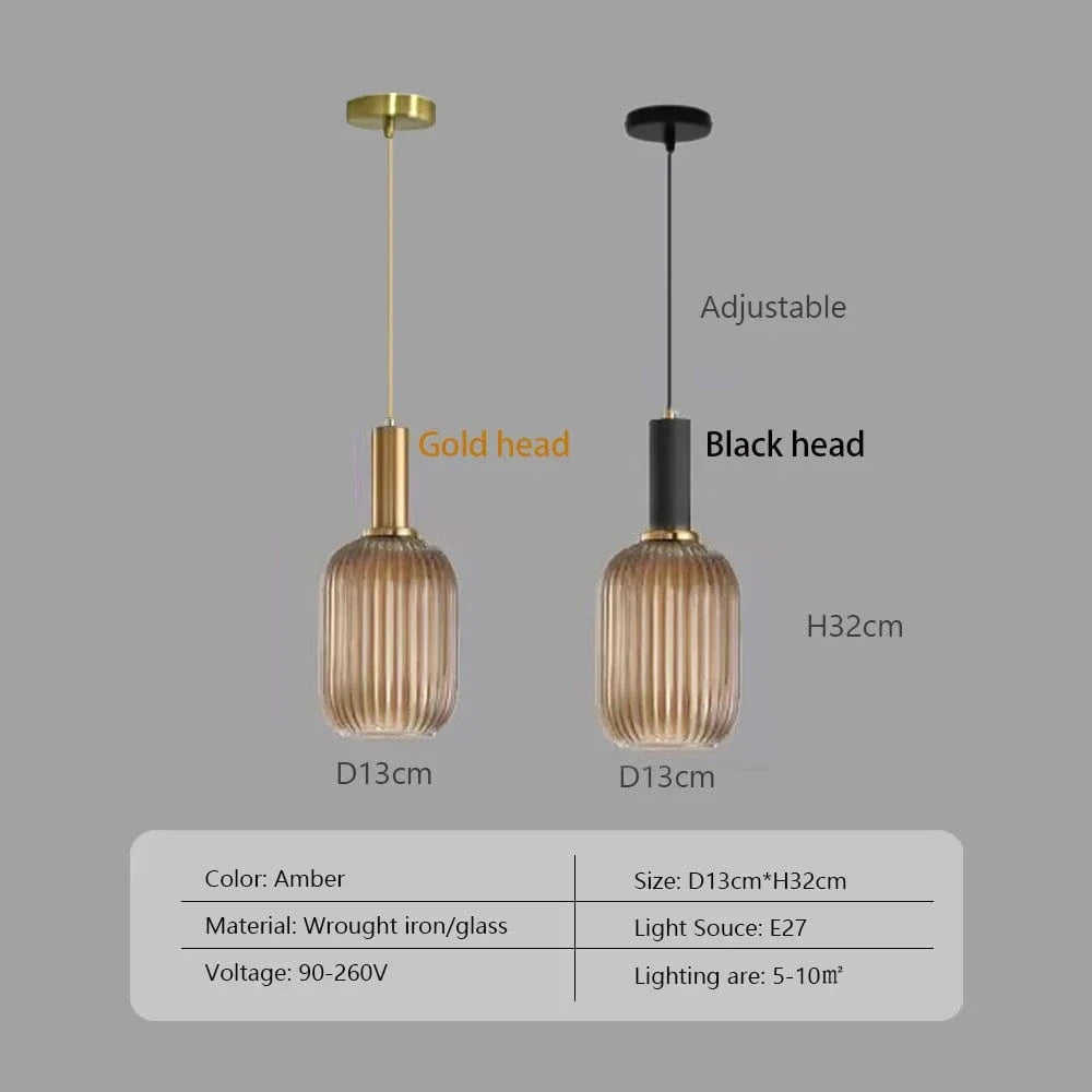 Lustre Nordique LED en Verre Suspendu pour Restaurant - Design Épuré | Marco Lucetti Cognac-13 / Tête en or / Blanc chaud