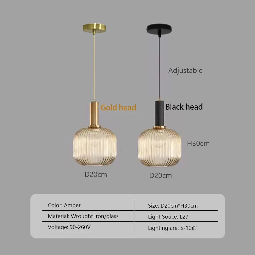 Lustre Nordique LED en Verre Suspendu pour Restaurant - Design Épuré | Marco Lucetti Cognac-20 / Tête noire / Pas d&#39;ampoule