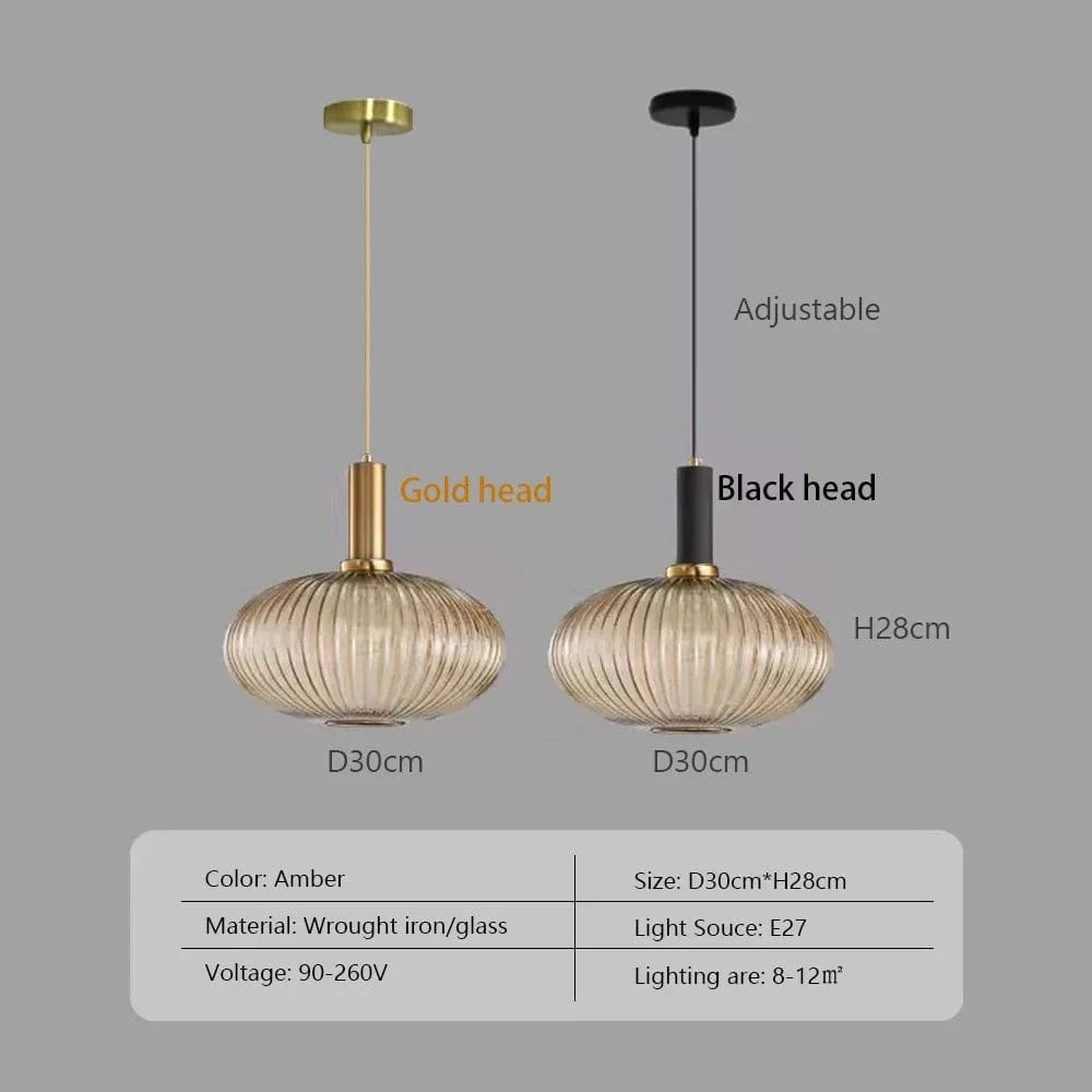 Lustre Nordique LED en Verre Suspendu pour Restaurant - Design Épuré | Marco Lucetti Cognac-30 / Tête noire / Blanc chaud