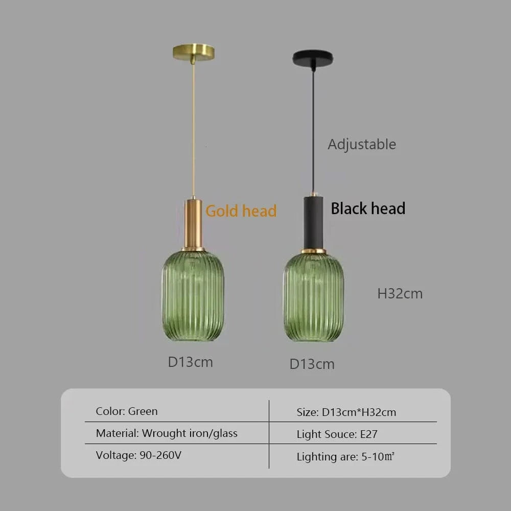 Lustre Nordique LED en Verre Suspendu pour Restaurant - Design Épuré | Marco Lucetti Vert-13 / Tête noire / Blanc chaud