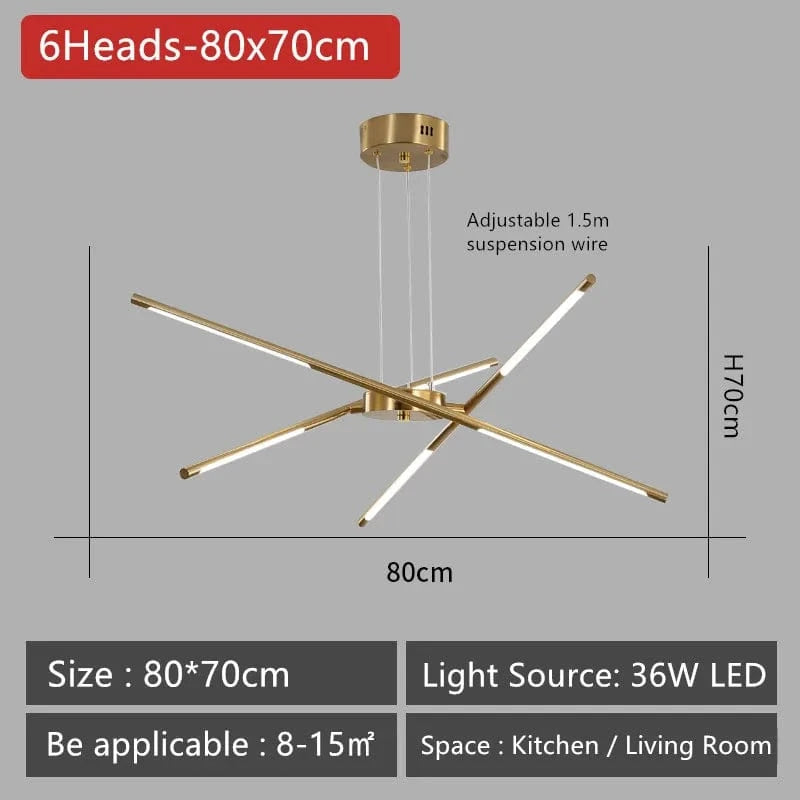 Lustre Nordique LED pour Maison et Loft - Luminaire Suspendu Moderne en Noir et Or | Marco Lucetti 6Têtes-80x70cm / Noir x Or / Luminosité variable