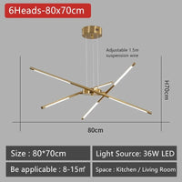 Lustre Nordique LED pour Maison et Loft - Luminaire Suspendu Moderne en Noir et Or | Marco Lucetti 6Têtes-80x70cm / Noir x Or / Luminosité variable