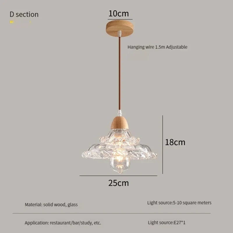 Lustre Nordique LED Suspendu Moderne en Bois et Verre - Collection Scandinave | Marco Lucetti D / 12W (Max100W) / Blanc chaud