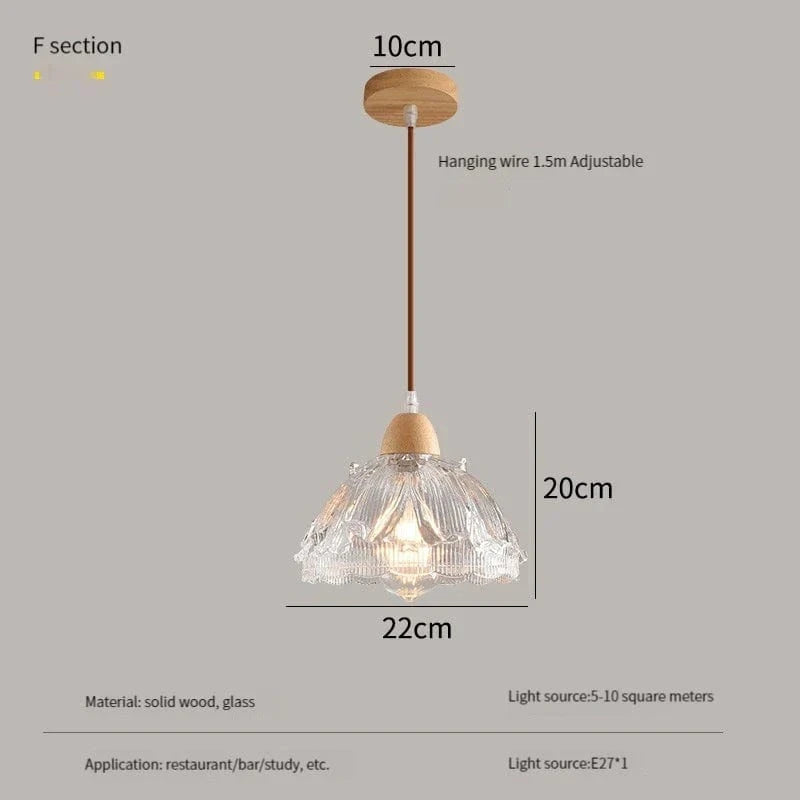 Lustre Nordique LED Suspendu Moderne en Bois et Verre - Collection Scandinave | Marco Lucetti F / 12W (Max100W) / Blanc chaud