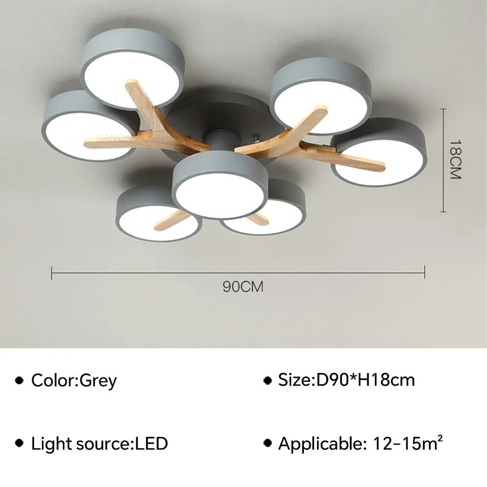 Lustre Nordique Macaron LED en Bois pour une Décoration Intérieure Élégante