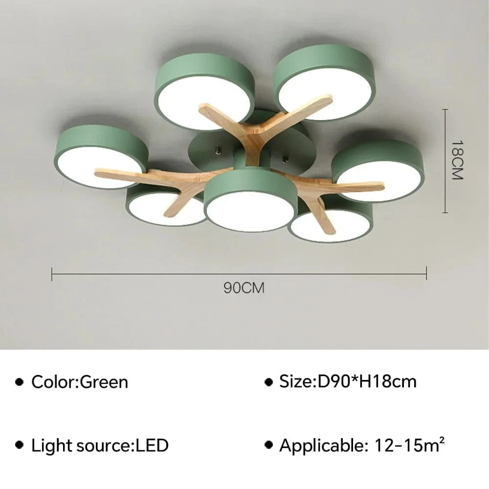 Lustre Nordique Macaron LED en Bois pour une Décoration Intérieure Élégante | Marco Lucetti Vert 7 têtes / Blanc froid