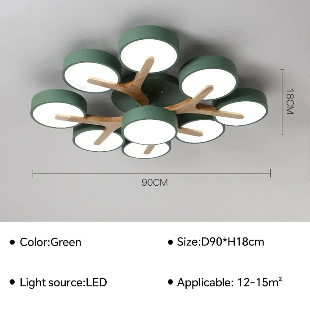 Lustre Nordique Macaron LED en Bois pour une Décoration Intérieure Élégante | Marco Lucetti Vert 9 têtes / Blanc froid