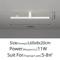 Lustre Nordique Minimaliste Bande LED Créative et Personnalisée | Marco Lucetti Blanc L60x8cm 11W / 3 couleurs sans télécommande