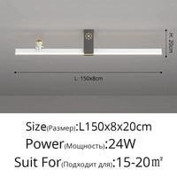 Lustre Nordique Minimaliste Bande LED Créative et Personnalisée | Marco Lucetti Blanc Noir L150cm / 3 couleurs sans télécommande