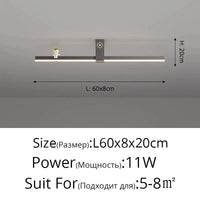 Lustre Nordique Minimaliste Bande LED Créative et Personnalisée | Marco Lucetti Noir L60x8cm 11W / 3 couleurs sans télécommande