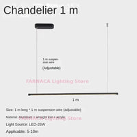 Lustre Nordique Minimaliste LED pour Restaurant et Bureau - Éclat Scandinave | Marco Lucetti L100cm-noir. / Lumière blanche6000K