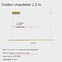Lustre Nordique Minimaliste LED pour Restaurant et Bureau - Éclat Scandinave | Marco Lucetti L120CM-doré / Lumière blanche6000K