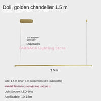 Lustre Nordique Minimaliste LED pour Restaurant et Bureau - Éclat Scandinave | Marco Lucetti L150CM-doré / Lumière blanche6000K