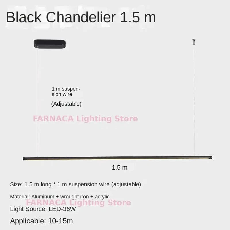 Lustre Nordique Minimaliste LED pour Restaurant et Bureau - Éclat Scandinave | Marco Lucetti L150CM-noir. / Lumière blanche6000K