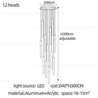 Lustre Nordique Minimaliste Penthouse Villa | Marco Lucetti 12 têtes / Noir / Lumière blanche