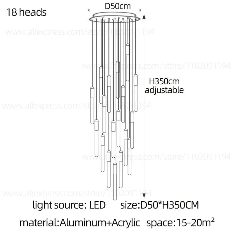 Lustre Nordique Minimaliste Penthouse Villa | Marco Lucetti 18 têtes / Noir / Lumière blanche