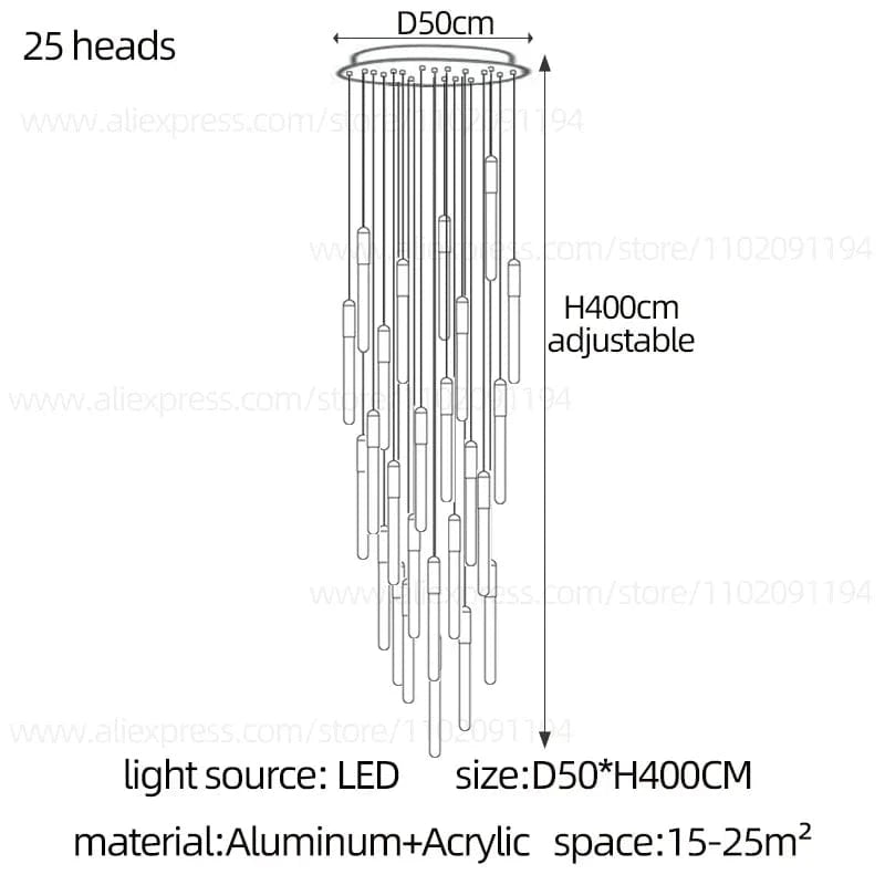 Lustre Nordique Minimaliste Penthouse Villa | Marco Lucetti 25 têtes / Noir / Lumière blanche