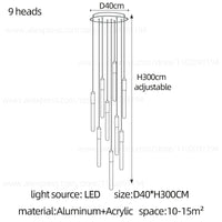 Lustre Nordique Minimaliste Penthouse Villa | Marco Lucetti 9 têtes / Noir / Lumière blanche