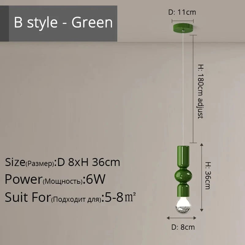 Lustre Nordique Moderne à LED pour Bar et Salon | Marco Lucetti DG5107 Vert D8x36cm / Blanc chaud