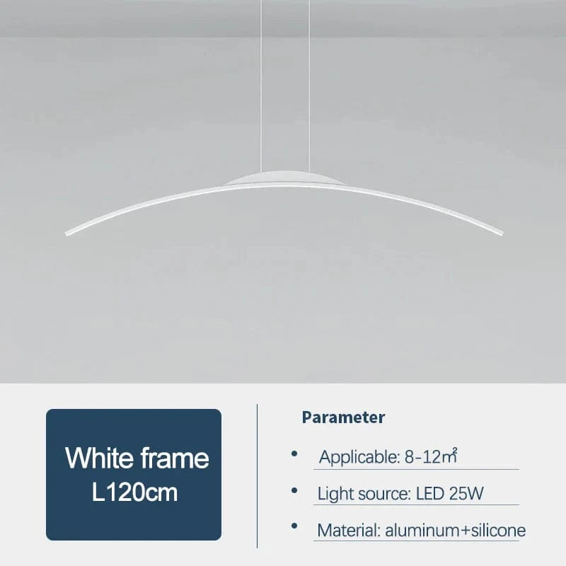  Lustre nordique moderne avec bande incurvée pour salon et salle à manger | Marco Lucetti Blanc L120cm / Lumière froide