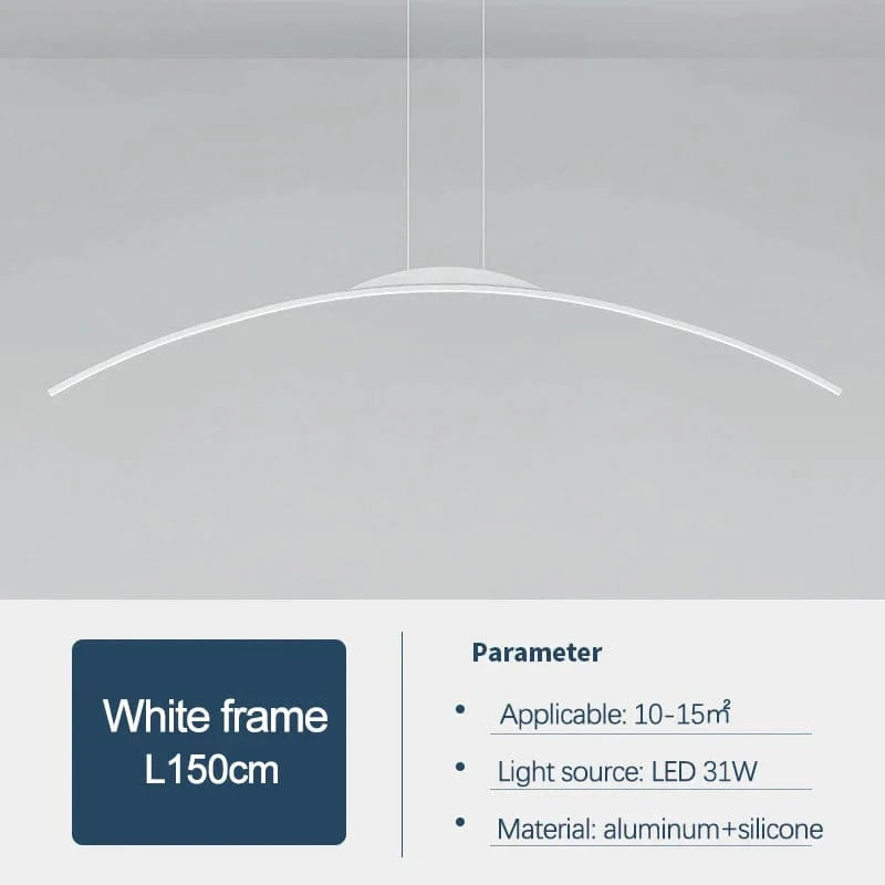  Lustre nordique moderne avec bande incurvée pour salon et salle à manger | Marco Lucetti Blanc L150cm / Lumière froide
