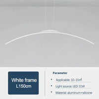  Lustre nordique moderne avec bande incurvée pour salon et salle à manger | Marco Lucetti Blanc L150cm / Lumière froide