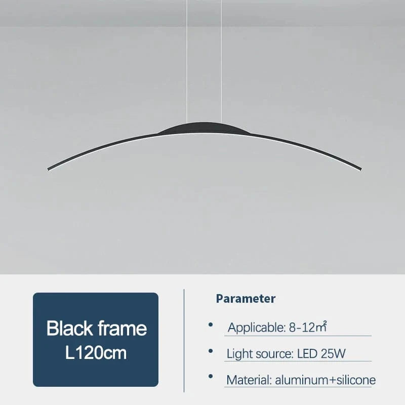  Lustre nordique moderne avec bande incurvée pour salon et salle à manger | Marco Lucetti Noir L120cm / Lumière froide