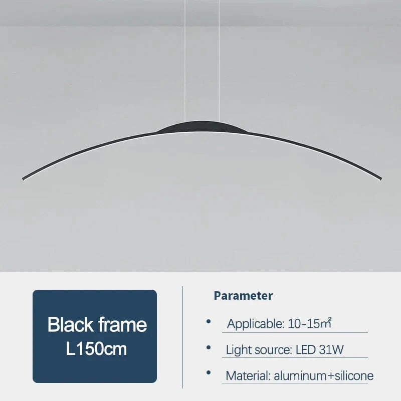  Lustre nordique moderne avec bande incurvée pour salon et salle à manger | Marco Lucetti Noir L150cm / Lumière froide