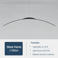  Lustre nordique moderne avec bande incurvée pour salon et salle à manger | Marco Lucetti Noir L150cm / Lumière froide