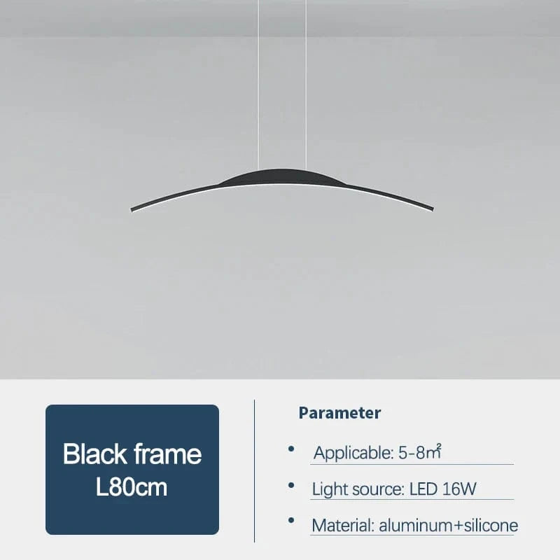  Lustre nordique moderne avec bande incurvée pour salon et salle à manger | Marco Lucetti Noir L80cm / Lumière froide