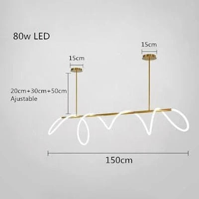 Lustre Nordique Moderne Doré Brillant - Sandyha Lighting | Marco Lucetti Bande longue L150cm / Lumière froide