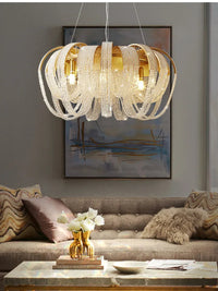Lustre Nordique Moderne en Cristal avec LED et Glands Lumineux