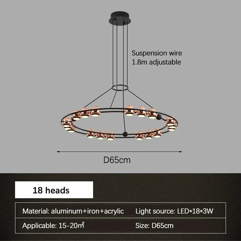  Lustre Nordique Moderne LED Circulaire De Luxe Haricot Duplex | Marco Lucetti D65cm 18têtes / Lumière froide