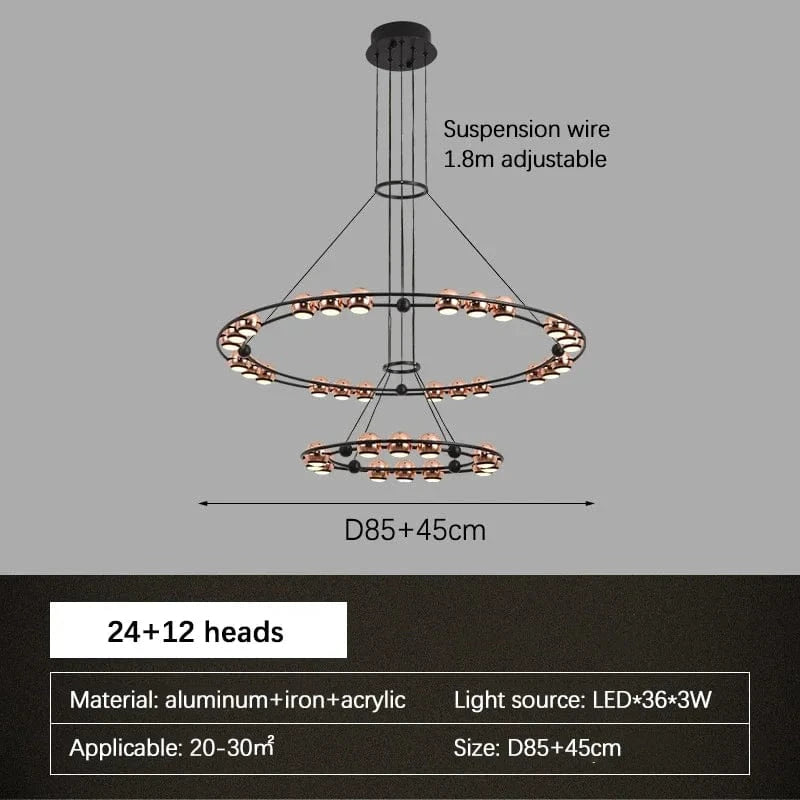  Lustre Nordique Moderne LED Circulaire De Luxe Haricot Duplex | Marco Lucetti D85 45cm 36 têtes / Lumière froide