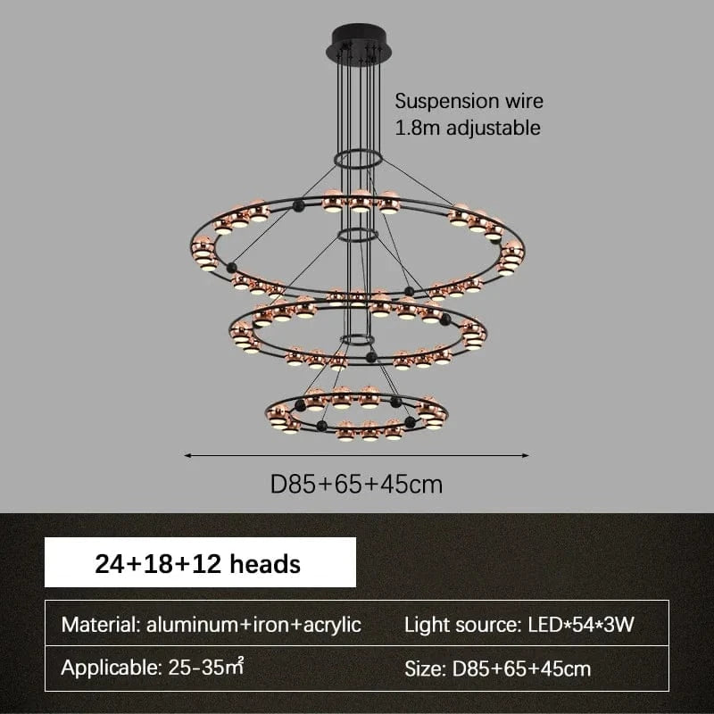  Lustre Nordique Moderne LED Circulaire De Luxe Haricot Duplex | Marco Lucetti D85 65 45cm 54têtes / Lumière froide