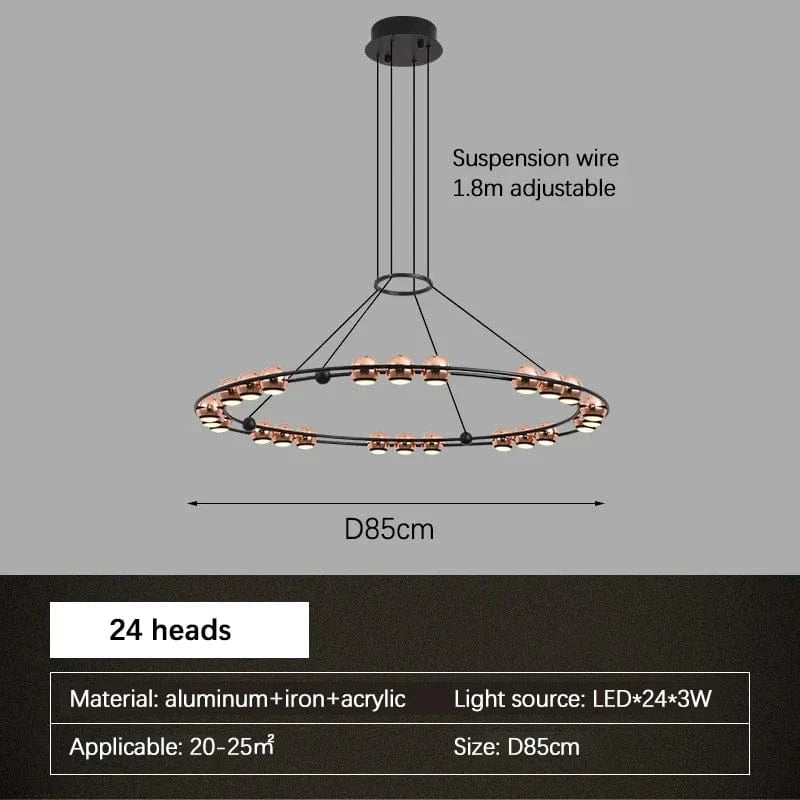  Lustre Nordique Moderne LED Circulaire De Luxe Haricot Duplex | Marco Lucetti D85cm 24têtes / Lumière froide