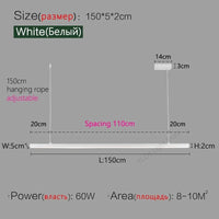 Lustre Nordique Moderne Minimaliste pour Bureau et Salle à Manger - Design Long Bar avec Éclairage LED | Marco Lucetti Blanc 1 Tête L150cm / Blanc chaud (3000K)