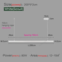 Lustre Nordique Moderne Minimaliste pour Bureau et Salle à Manger - Design Long Bar avec Éclairage LED | Marco Lucetti Blanc 1 Tête L200cm / Blanc chaud (3000K)