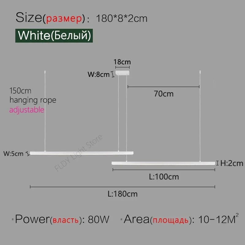 Lustre Nordique Moderne Minimaliste pour Bureau et Salle à Manger - Design Long Bar avec Éclairage LED | Marco Lucetti Blanc 2 Têtes L180cm / Neutre (4000K)